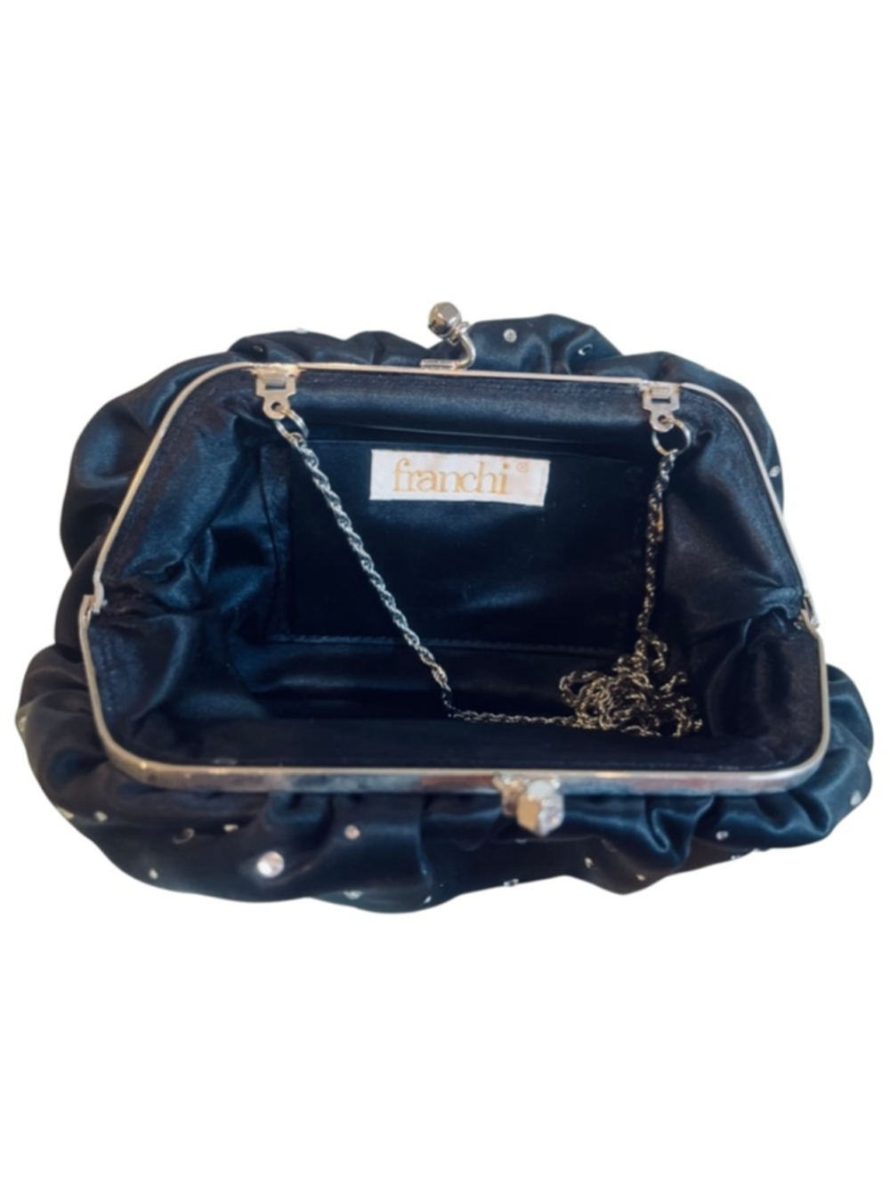 Franchi Black Satin Rhinestone Evening Clutch shoulder bag small - Picture 6 of 6